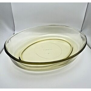 Vintage Pyr-O-Rey Dynaware Amber Yellow Glass Oval 10" Casserole‎ Baking Dish